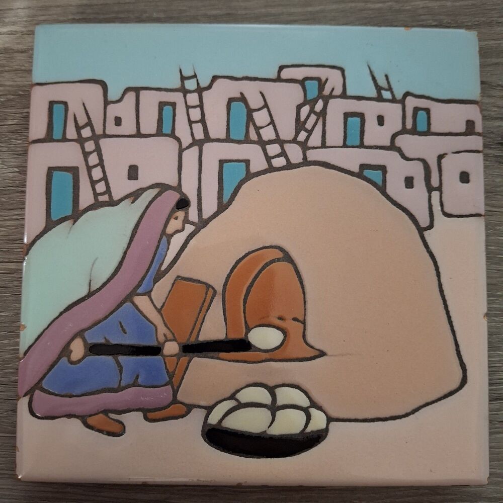 Vintage Mag Mor Studios Southwest Ceramic Art Tile Trivet Pueblo Bread Baking